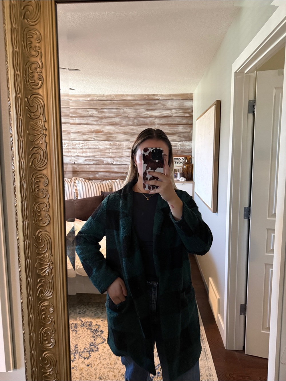 Old Navy Women's Green & Black Checkered Plaid Coat